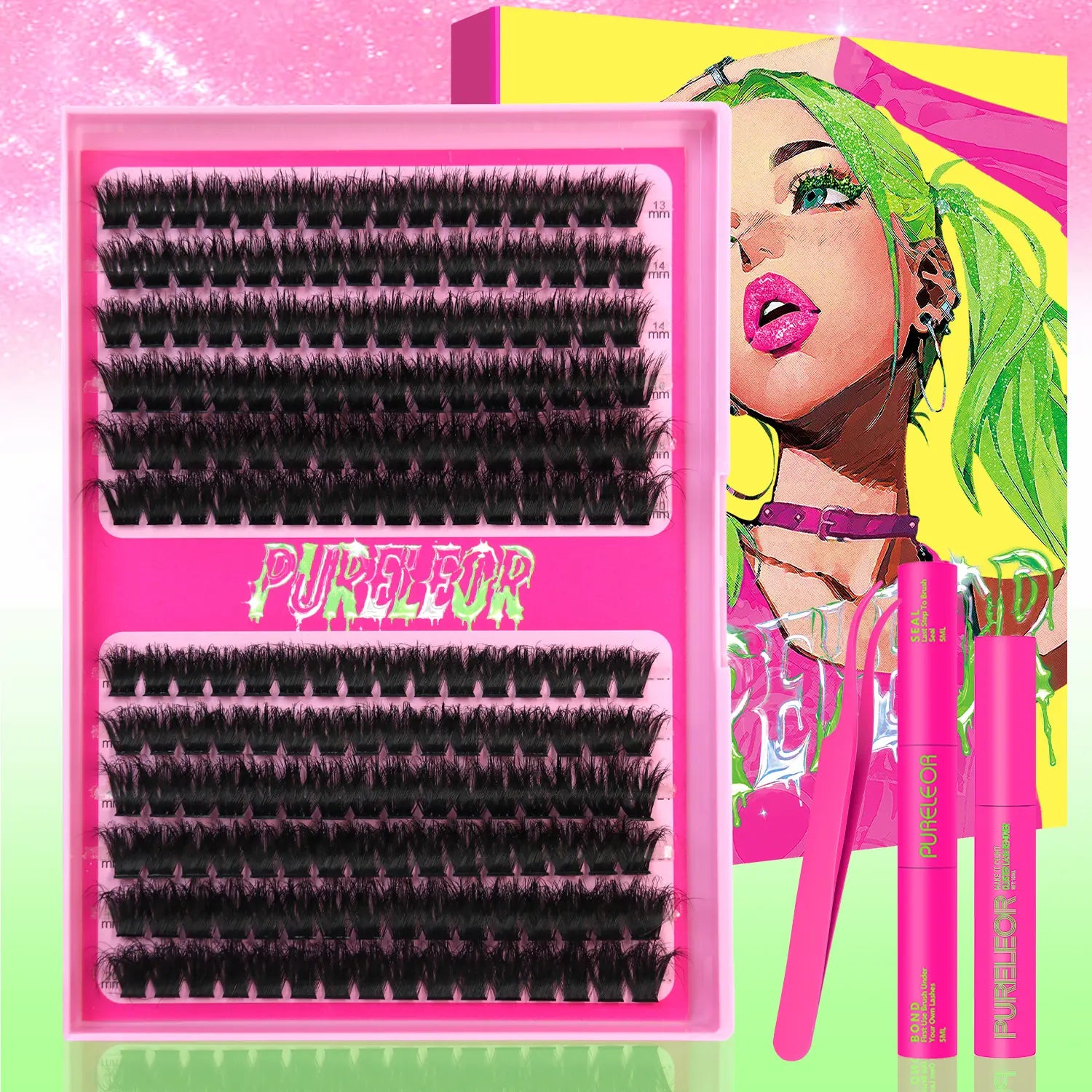Wispy Individual Cluster Lashes Kit – Fluffy DIY Eyelash Extensions with Glue, Remover & Tweezers, Natural to Volume Lash Clusters 13-20mm for Salon Style Lash Look