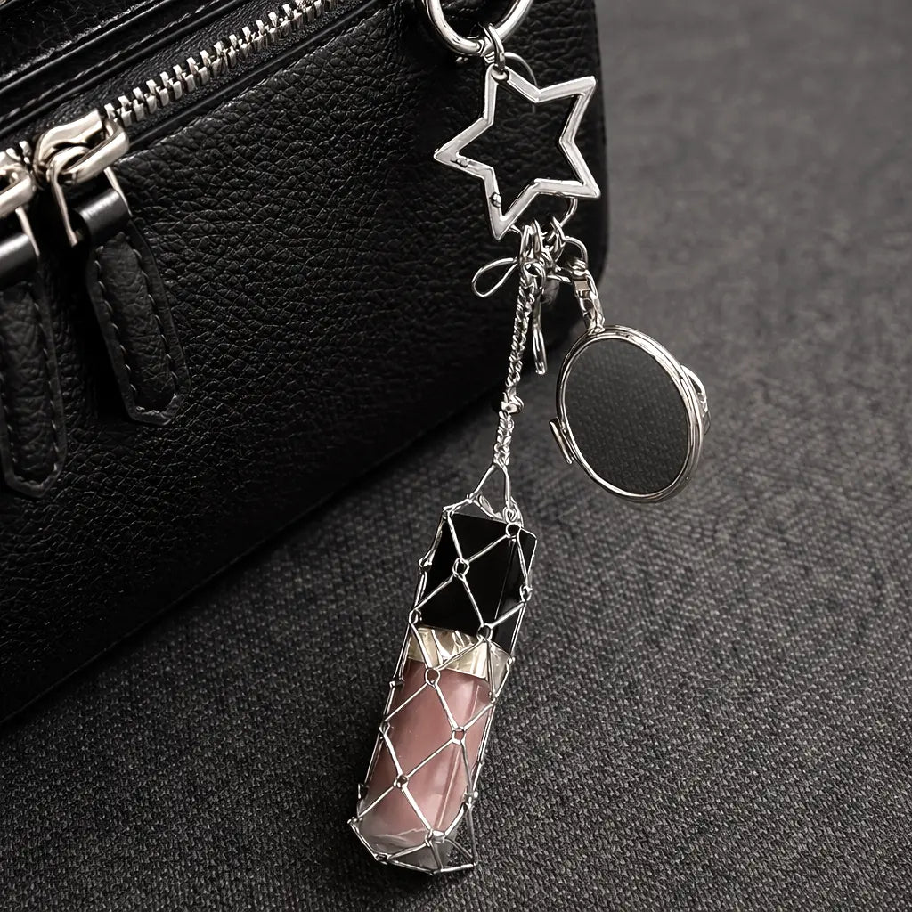 Luxury Silver Lipstick Keychain Case with Mirror – High-End Stainless Steel Mesh Lipstick Holder Pendant for Bags, Parties & Festival Gifts