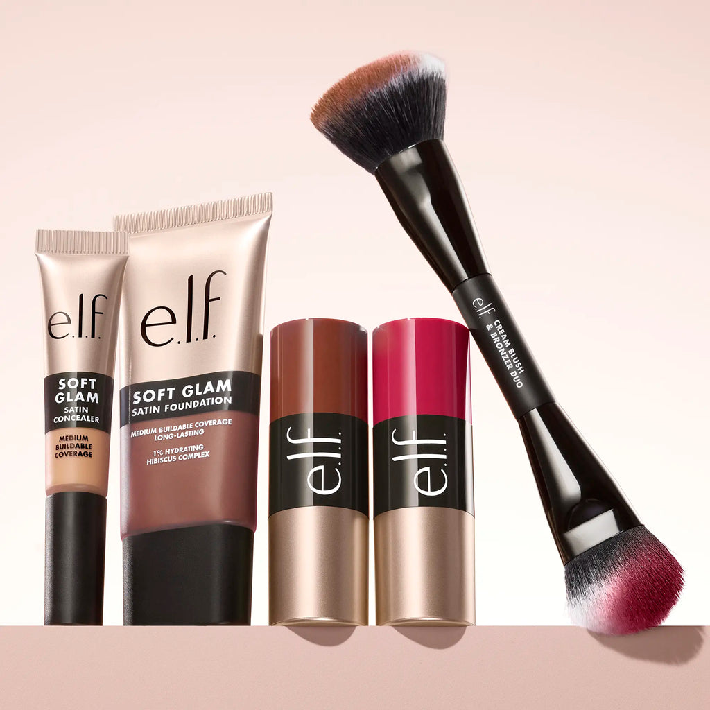 E.L.F Cream Blush & Bronzer Duo Face Makeup Brush – Soft Dense Blending Brush