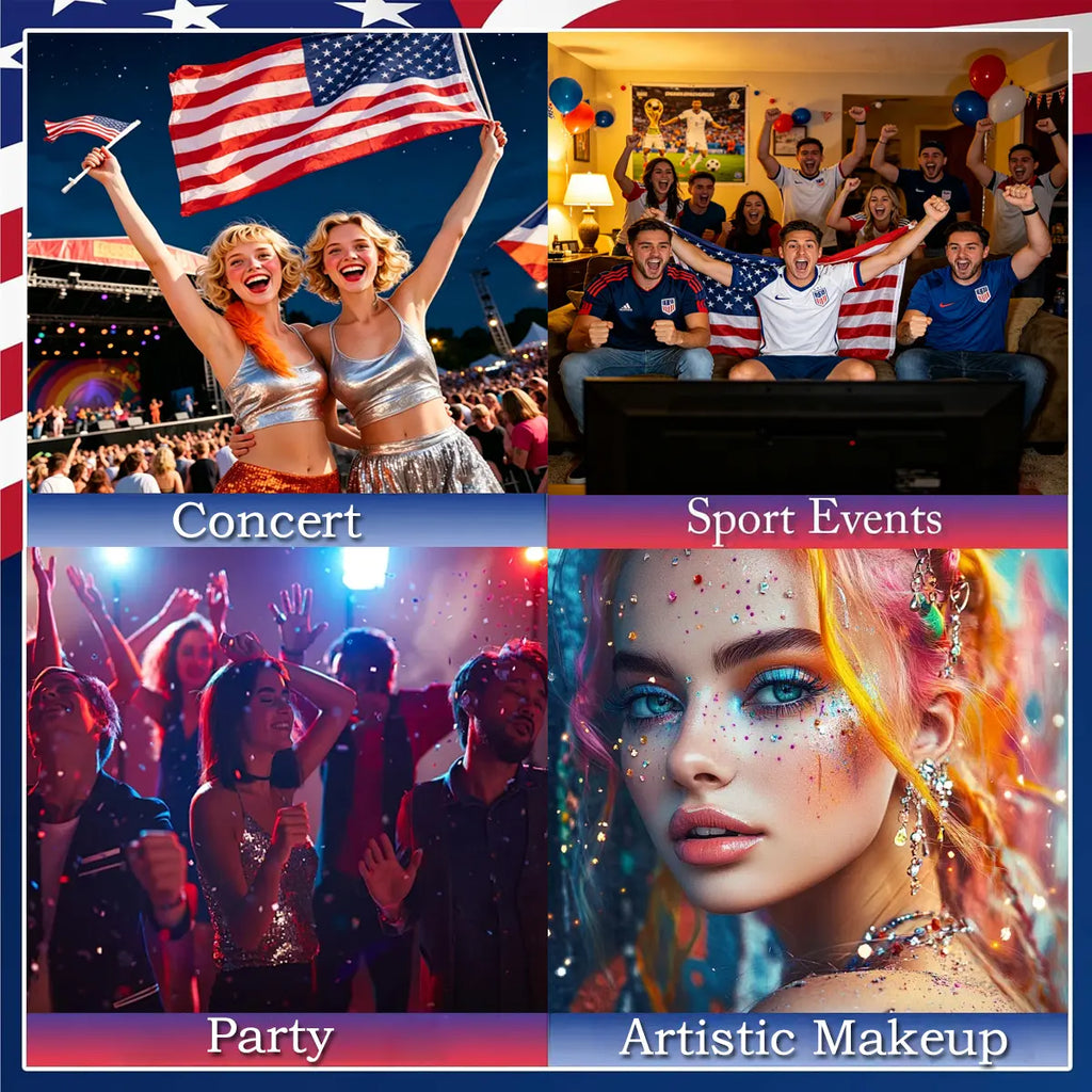 Red White & Blue Face and Body Glitter Stick – Patriotic 4th of July Makeup for Hair, Face & Body, Long-Lasting Holographic Shimmer Sequins for Festivals, Concerts & Party Looks