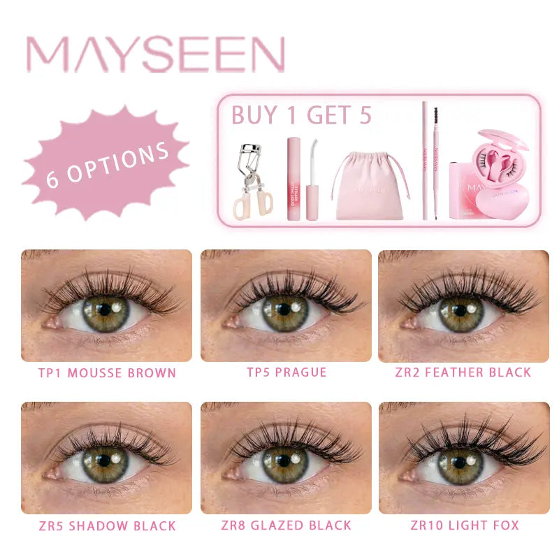 MAYSEEN Luxury Magnetic Eyelashes Kit – Premium Reusable Glue-Free Magnetic Lashes with Applicator | Waterproof, Lightweight & Natural Wispy False Eyelashes with Eyelash Curler & Lash Setting Liquid