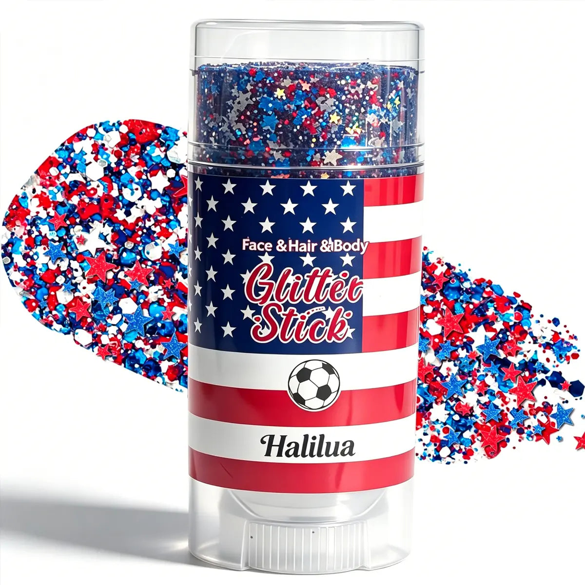 Red White & Blue Face and Body Glitter Stick – Patriotic 4th of July Makeup for Hair, Face & Body, Long-Lasting Holographic Shimmer Sequins for Festivals, Concerts & Party Looks