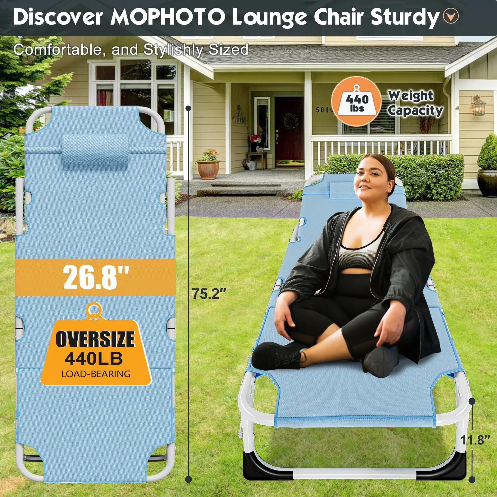 Naudacaa Folding Lounge Chair with Face Hole – 5 Position Sun Lounger for Face Down Tanning, Portable Reclining Chaise Chair for Garden, Pool, Beach & Patio, Heavy Duty up to 440lbs