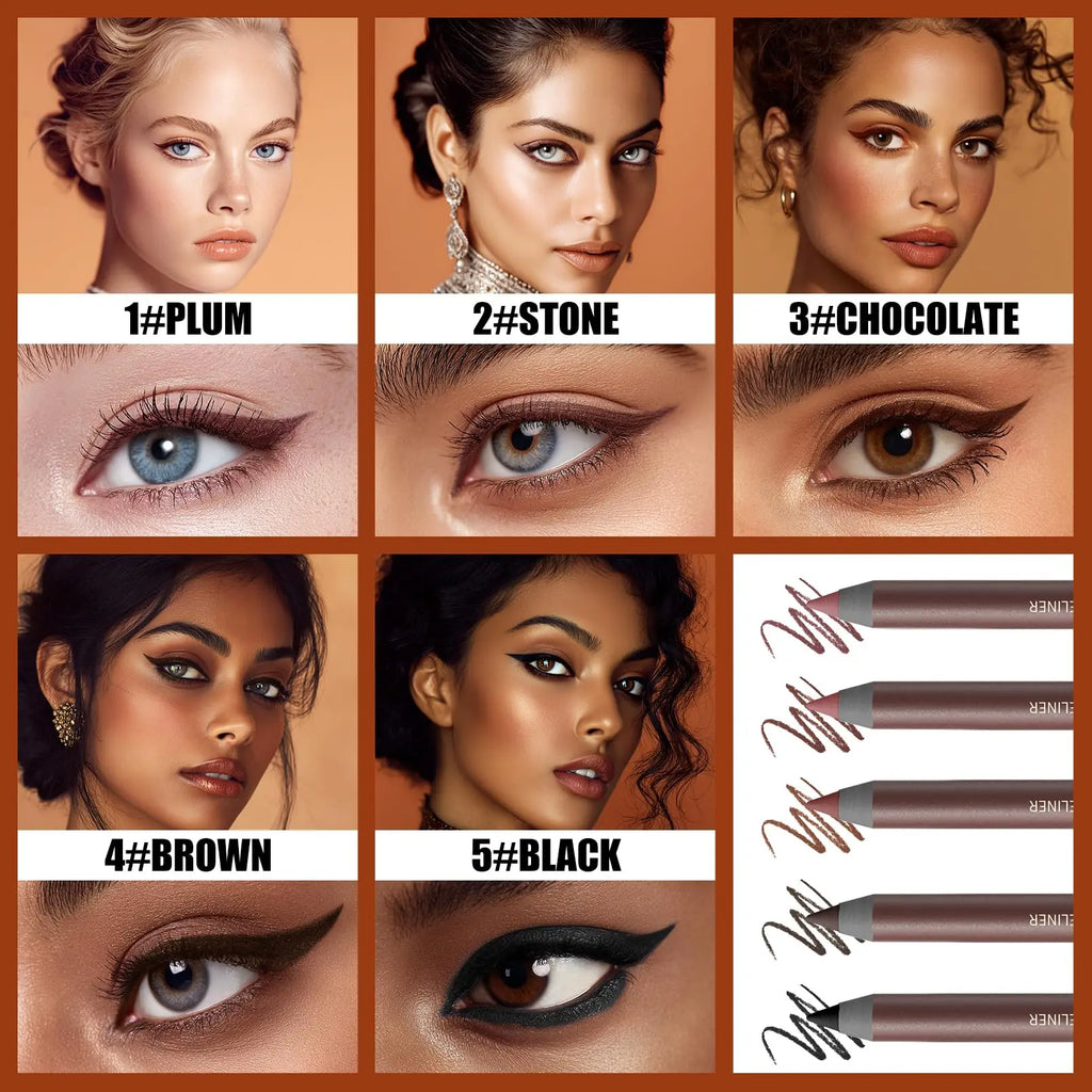 Gel Eyeliner Pencil Set – Smudge-Proof Long-Lasting Brown & Plum Eye Liners with Sharpener & Free Puff | Smooth Creamy Formula for Oily Lids & Mature Skin