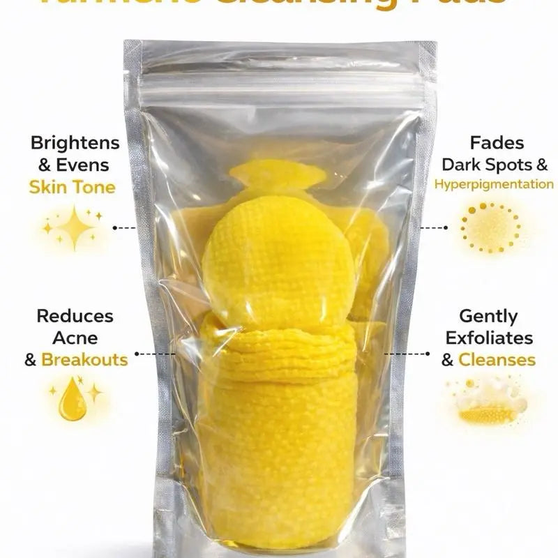 PHOR ESSENTIALS Turmeric Kojic Acid Cleansing Pads – Exfoliating Facial Foaming Cleanser with Chamomile, Organic Gentle Skin Repair & Brightening Pads for Smooth Clear Skin