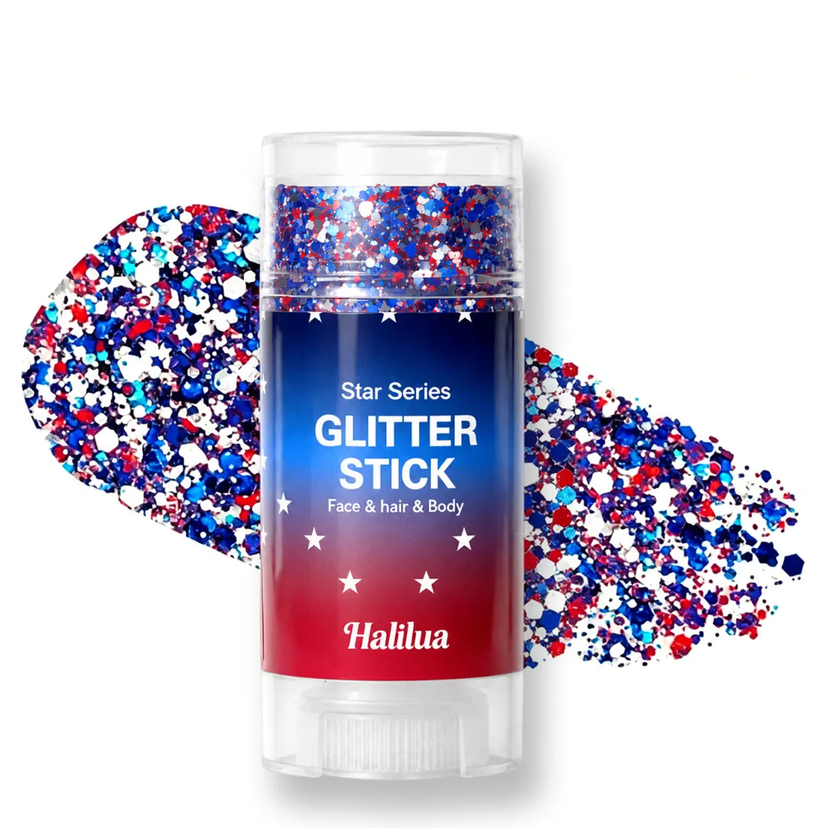 Red White & Blue Face and Body Glitter Stick – Patriotic 4th of July Makeup for Hair, Face & Body, Long-Lasting Holographic Shimmer Sequins for Festivals, Concerts & Party Looks