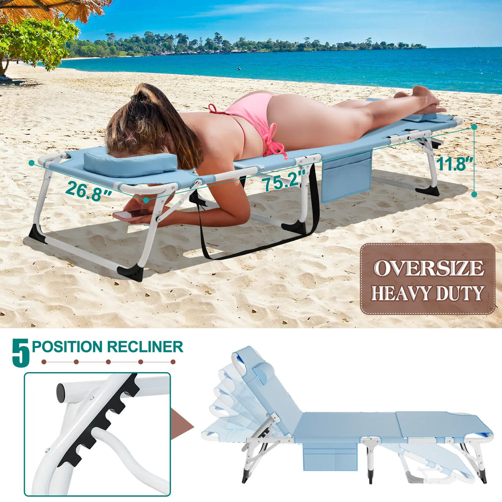 Naudacaa Folding Lounge Chair with Face Hole – 5 Position Sun Lounger for Face Down Tanning, Portable Reclining Chaise Chair for Garden, Pool, Beach & Patio, Heavy Duty up to 440lbs