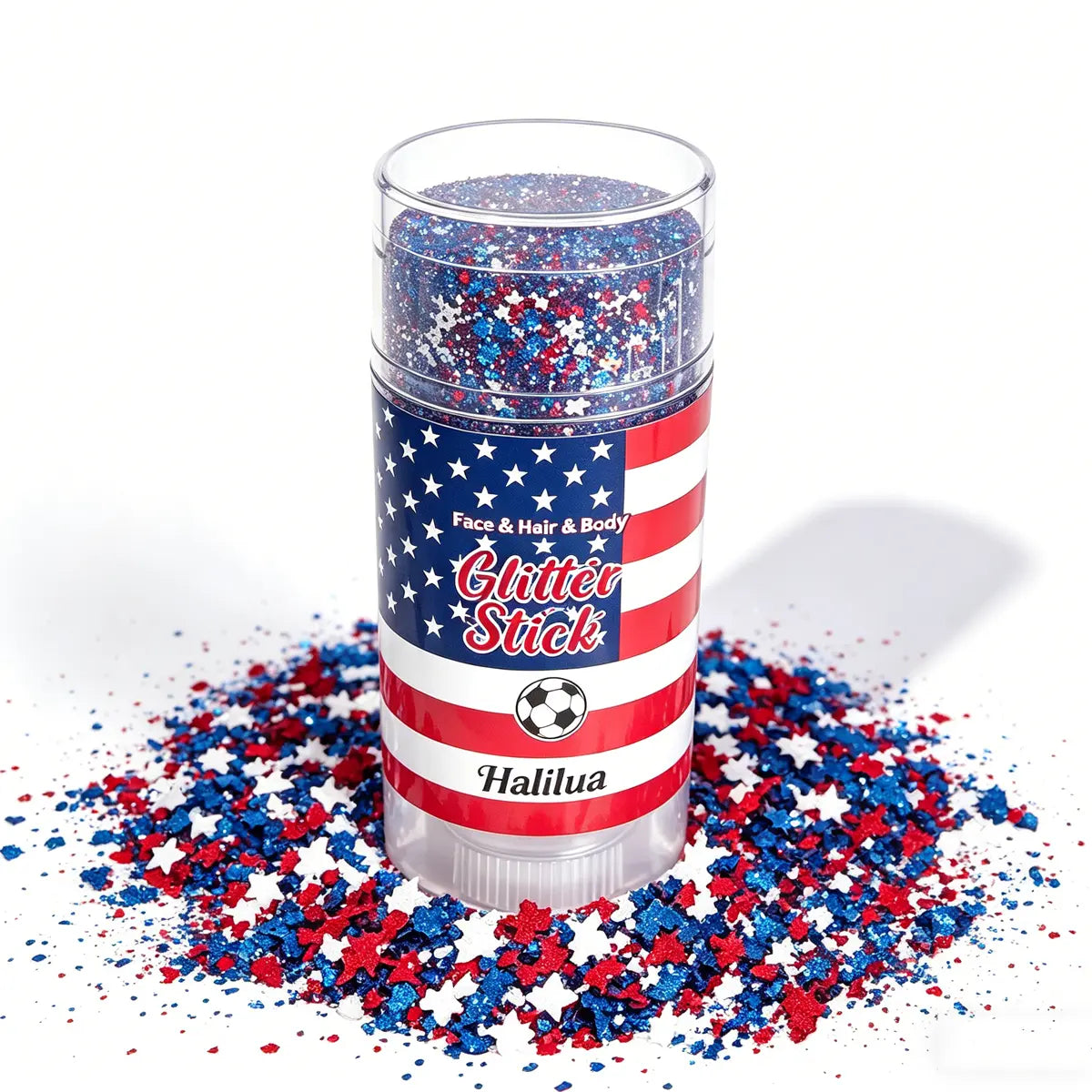 Red White & Blue Face and Body Glitter Stick – Patriotic 4th of July Makeup for Hair, Face & Body, Long-Lasting Holographic Shimmer Sequins for Festivals, Concerts & Party Looks