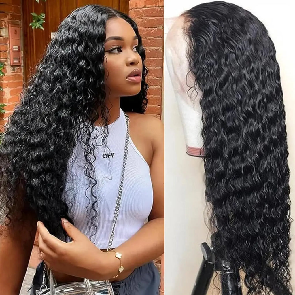 Human Hair Lace Front Wig – 13x4 HD Transparent Lace Deep Wave, Body Wave & Straight Wig for Black Women | 180% Density Brazilian Human Hair Wig (22 Inch)