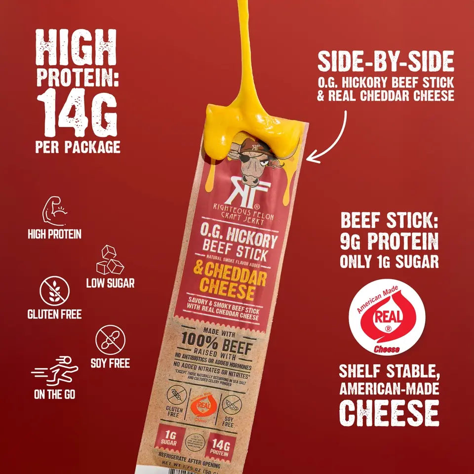 Side-By-Side Beef & Cheese Snack Sticks – High Protein Ready-to-Eat Snacks, 10Ct