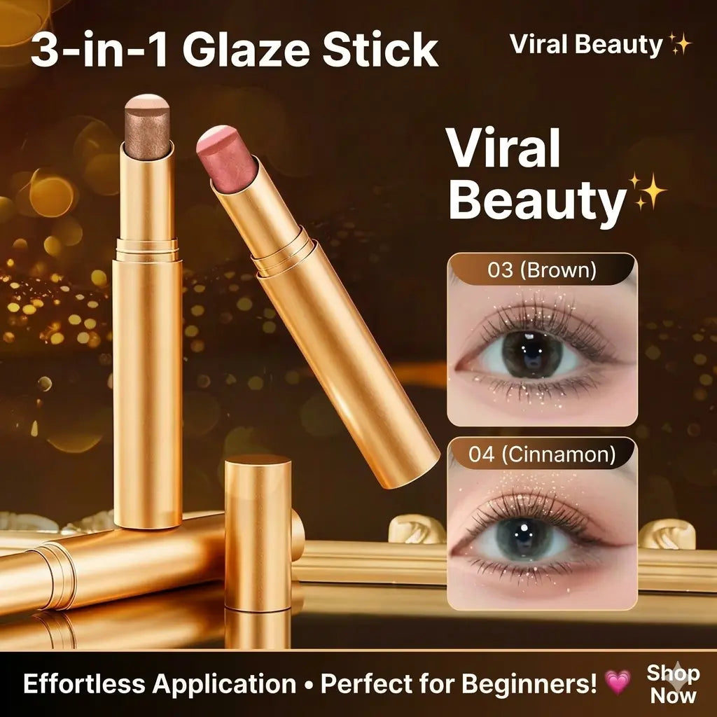 Buy 1 Get 3 Free Eyeshadow Stick Set – Long-Lasting Waterproof Cream Eye Shadow with Glitter Shimmer Finish, Smudge-Proof Portable Makeup for Day & Night Looks (Brownish Orange)