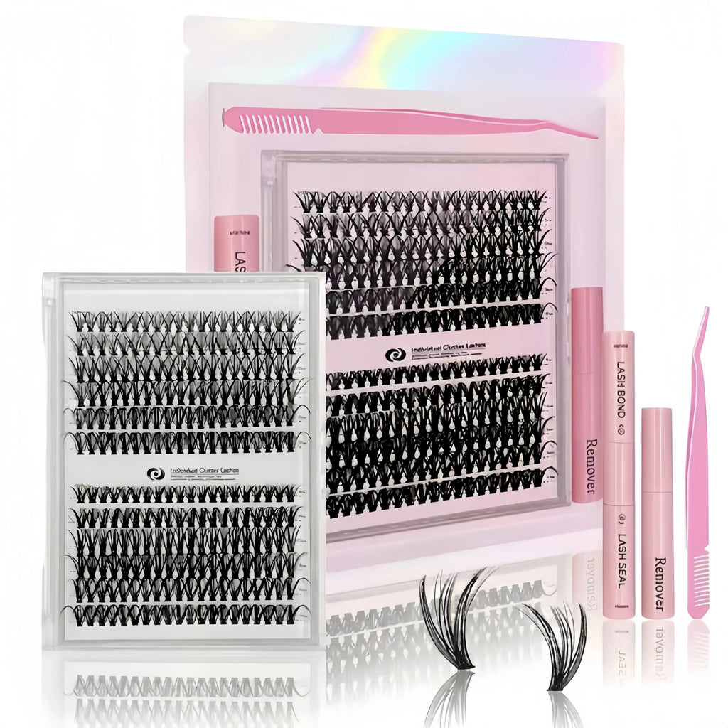 240PCS DIY Lash Extension Kit – 30D & 40D Wispy Lash Clusters with Bond & Seal, Waterproof Individual Eyelashes, Tweezers & Salon Style Lash Extension Set