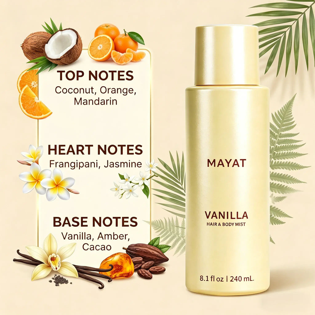 Vanilla Coconut Perfume Spray – Long-Lasting Tropical Vanilla Coconut Fragrance Mist for Hair & Skin, Lightweight Non-Sticky Body Spray, 240ml