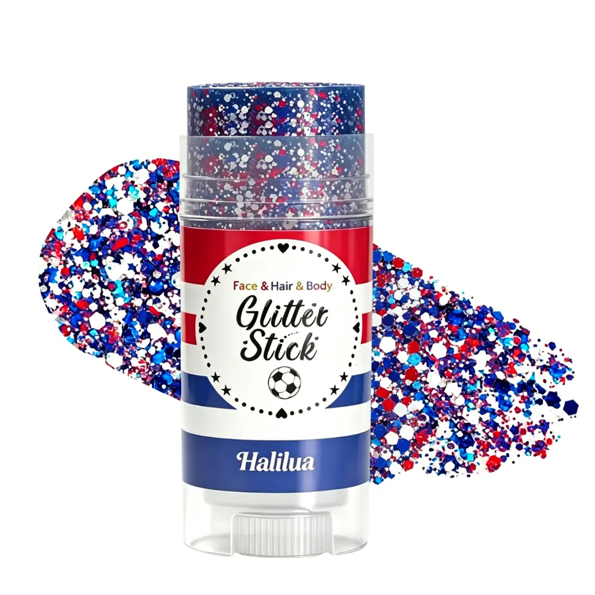 Red White & Blue Face and Body Glitter Stick – Patriotic 4th of July Makeup for Hair, Face & Body, Long-Lasting Holographic Shimmer Sequins for Festivals, Concerts & Party Looks