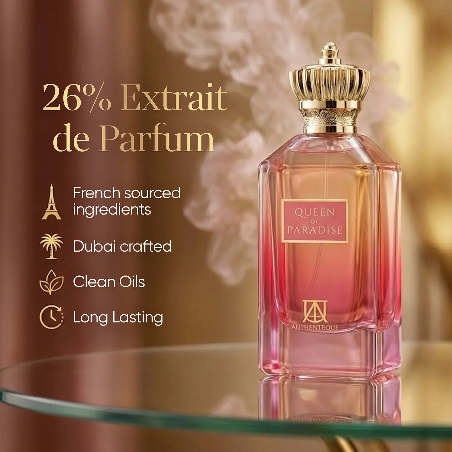 AUTHENTEQUE Queen of Paradise Women'S Eau De Parfum (EDP) - 100Ml (3.4 Oz) Single Item, Long-Lasting Luxury Arabian Perfume for Women with Vanilla, Lavender, Mandarin, Paraben-Free for Daily Wear, Perfumes for Women