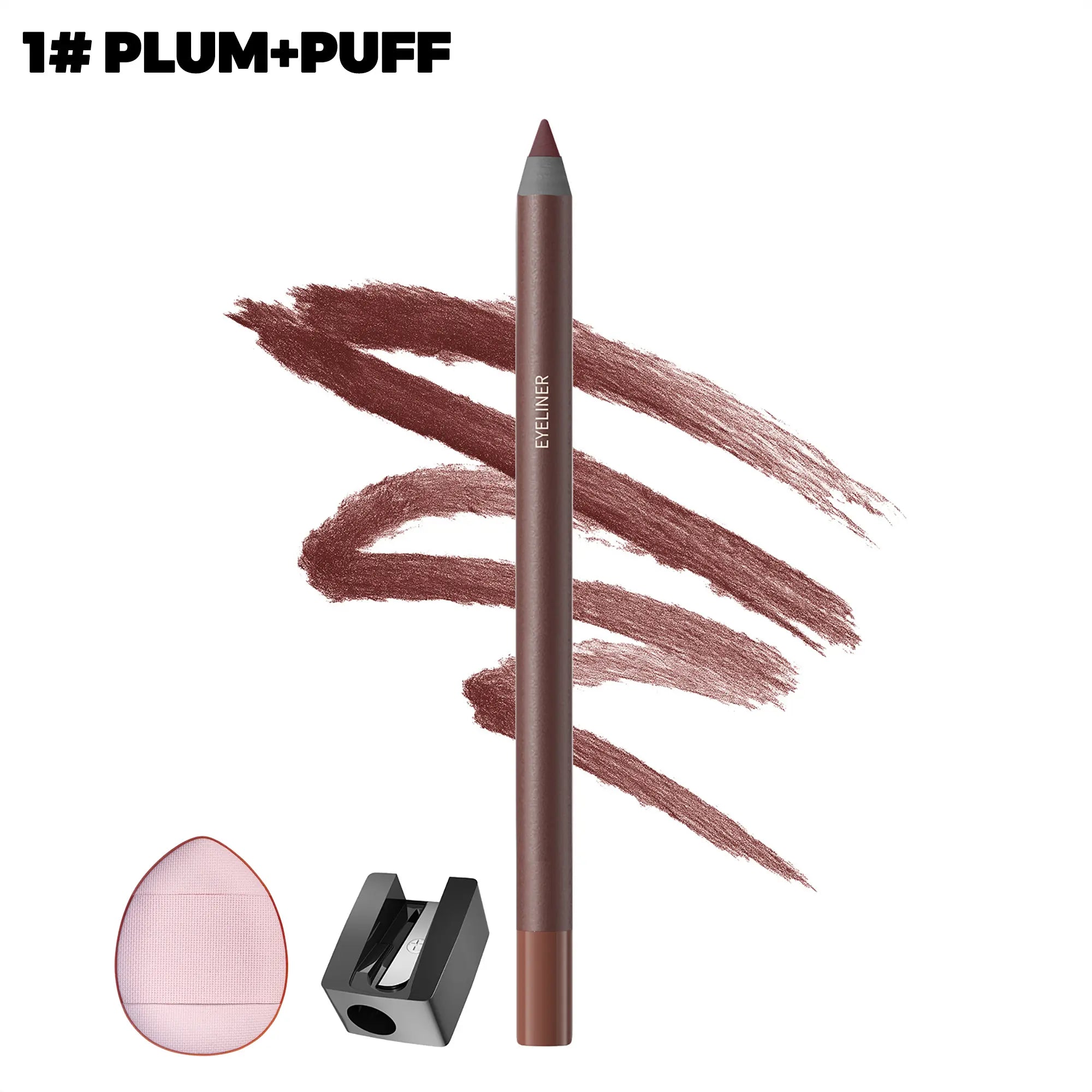 Gel Eyeliner Pencil Set – Smudge-Proof Long-Lasting Brown & Plum Eye Liners with Sharpener & Free Puff | Smooth Creamy Formula for Oily Lids & Mature Skin