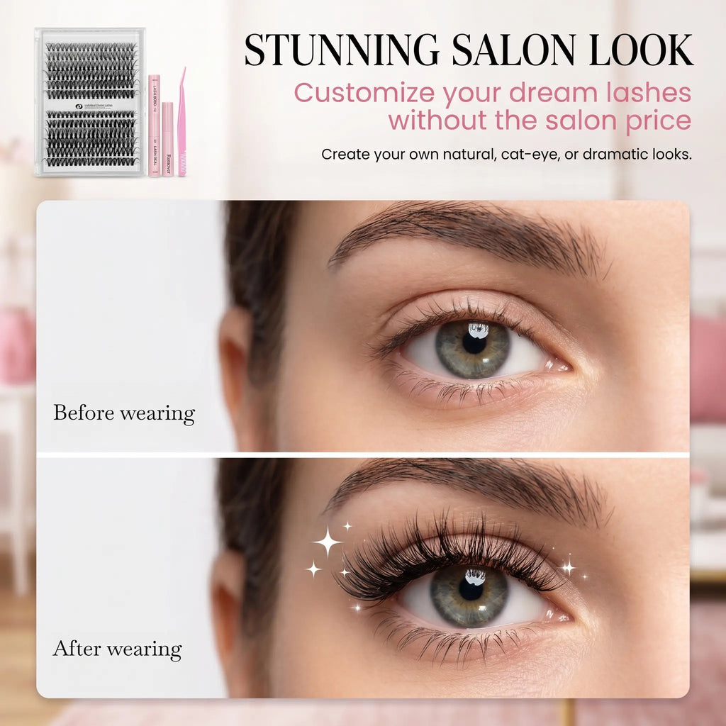 240PCS DIY Lash Extension Kit – 30D & 40D Wispy Lash Clusters with Bond & Seal, Waterproof Individual Eyelashes, Tweezers & Salon Style Lash Extension Set