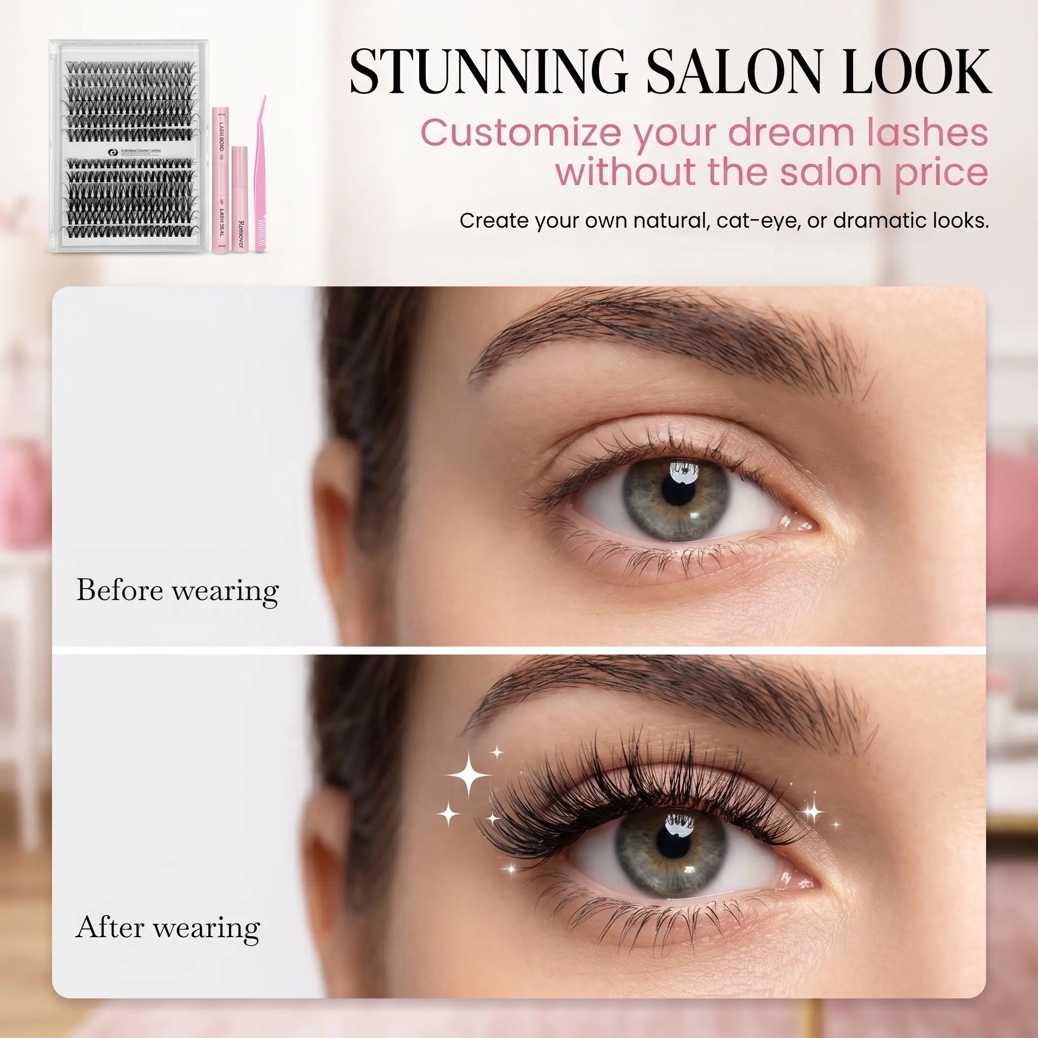 240PCS DIY Lash Extension Kit – 30D & 40D Wispy Lash Clusters with Bond & Seal, Waterproof Individual Eyelashes, Tweezers & Salon Style Lash Extension Set