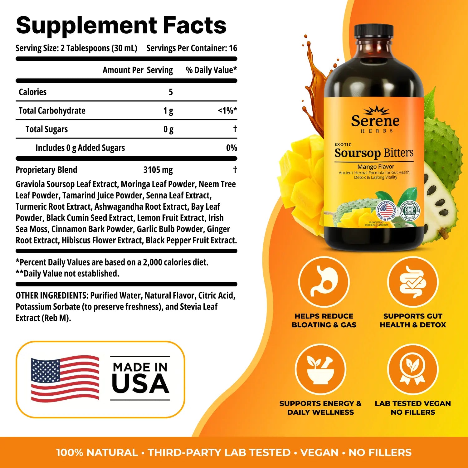 Serene Herbs Soursop Bitters – Mango Flavor Herbal Wellness Supplement for Women & Fitness