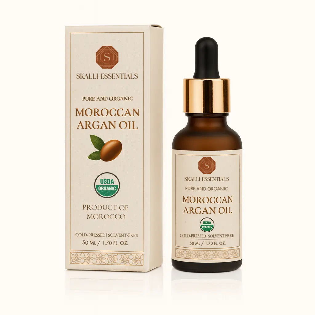 Organic Moroccan Argan Oil – Pure Hydrating Beauty Oil for Skin, Hair & Nail Care, Moisturising Anti-Frizz Treatment for Soft Healthy Glow