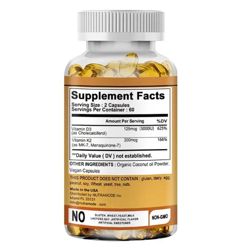 Vitamin D3 + K2 Complex Capsules – Supports Bone, Heart & Immune Health with Coconut Oil
