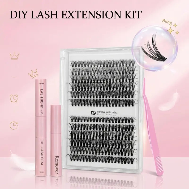 240PCS DIY Lash Extension Kit – 30D & 40D Wispy Lash Clusters with Bond & Seal, Waterproof Individual Eyelashes, Tweezers & Salon Style Lash Extension Set