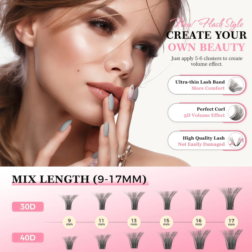 240PCS DIY Lash Extension Kit – 30D & 40D Wispy Lash Clusters with Bond & Seal, Waterproof Individual Eyelashes, Tweezers & Salon Style Lash Extension Set