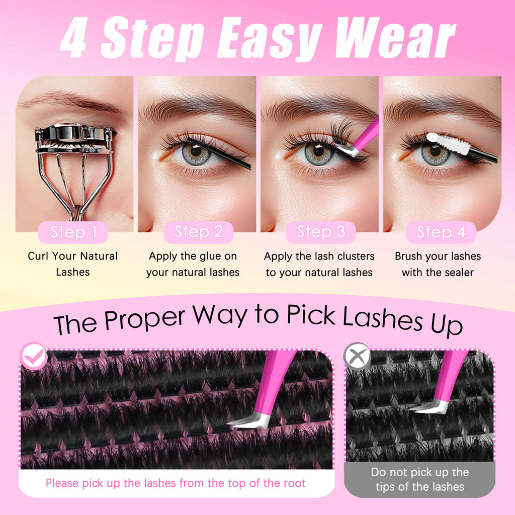 Wispy Individual Cluster Lashes Kit – Fluffy DIY Eyelash Extensions with Glue, Remover & Tweezers, Natural to Volume Lash Clusters 13-20mm for Salon Style Lash Look