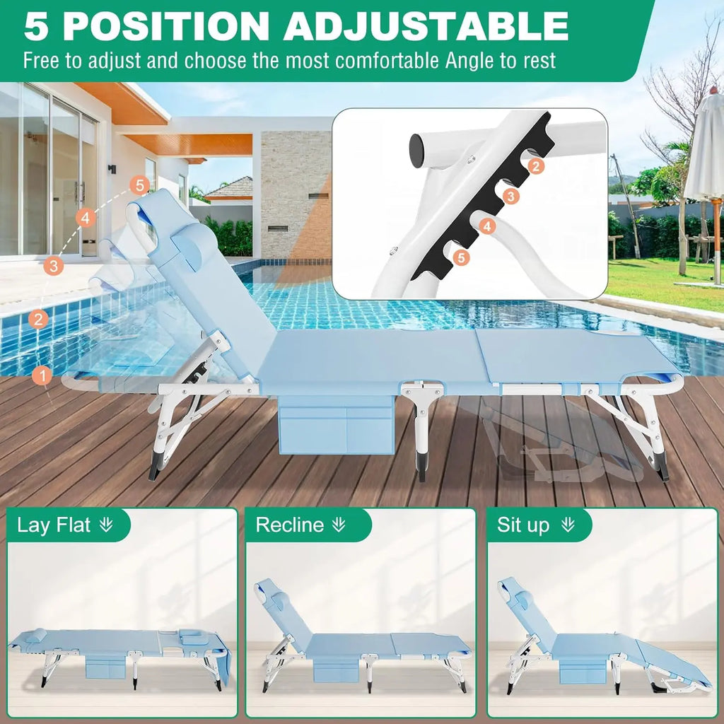 Naudacaa Folding Lounge Chair with Face Hole – 5 Position Sun Lounger for Face Down Tanning, Portable Reclining Chaise Chair for Garden, Pool, Beach & Patio, Heavy Duty up to 440lbs