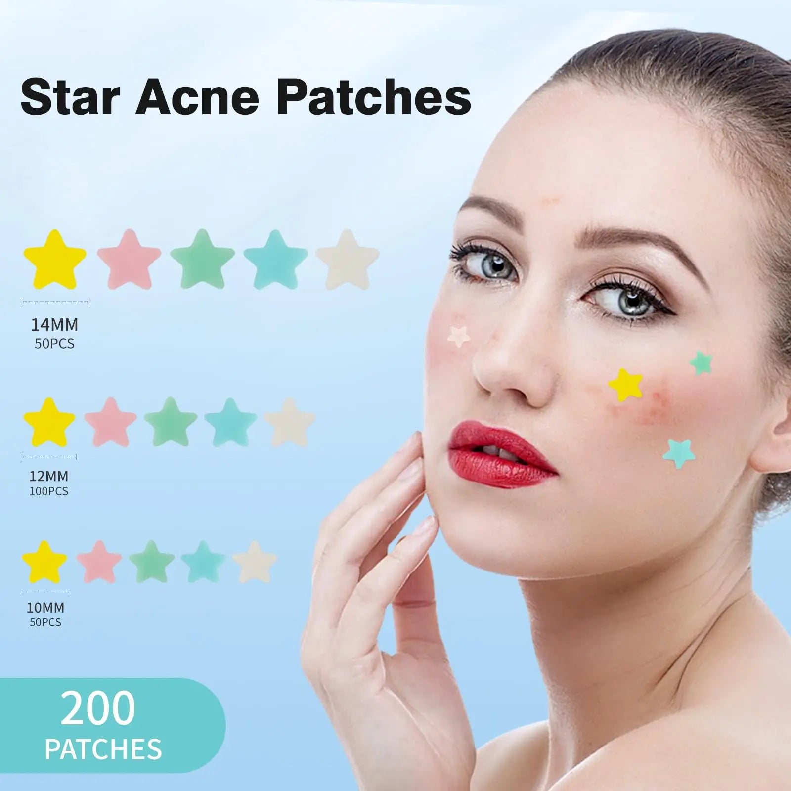 QUSTERE Hydrocolloid Pimple Patches for Face – Cute Star Acne Patches with Tea Tree, Salicylic Acid & Cica Oil, Colorful Zit Spot Stickers for Blemish Repair, 3 Sizes (10mm, 12mm & 14mm), 200 Count