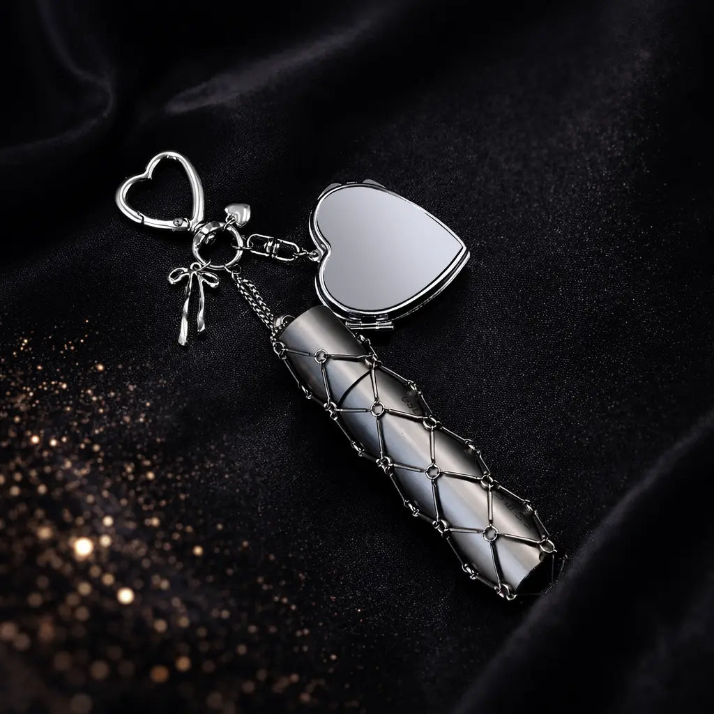Luxury Silver Lipstick Keychain Case with Mirror – High-End Stainless Steel Mesh Lipstick Holder Pendant for Bags, Parties & Festival Gifts