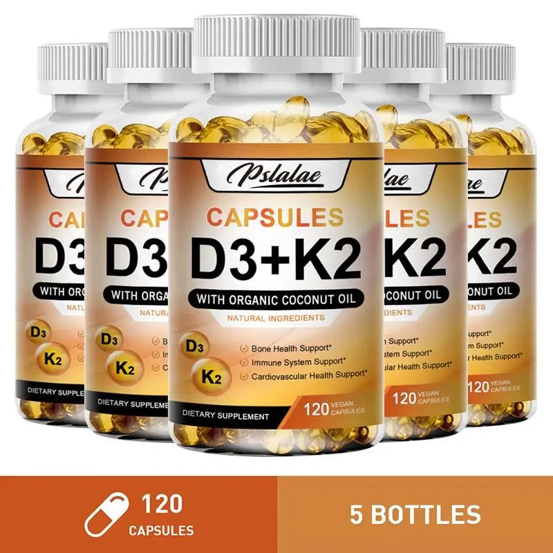 Vitamin D3 + K2 Complex Capsules – Supports Bone, Heart & Immune Health with Coconut Oil