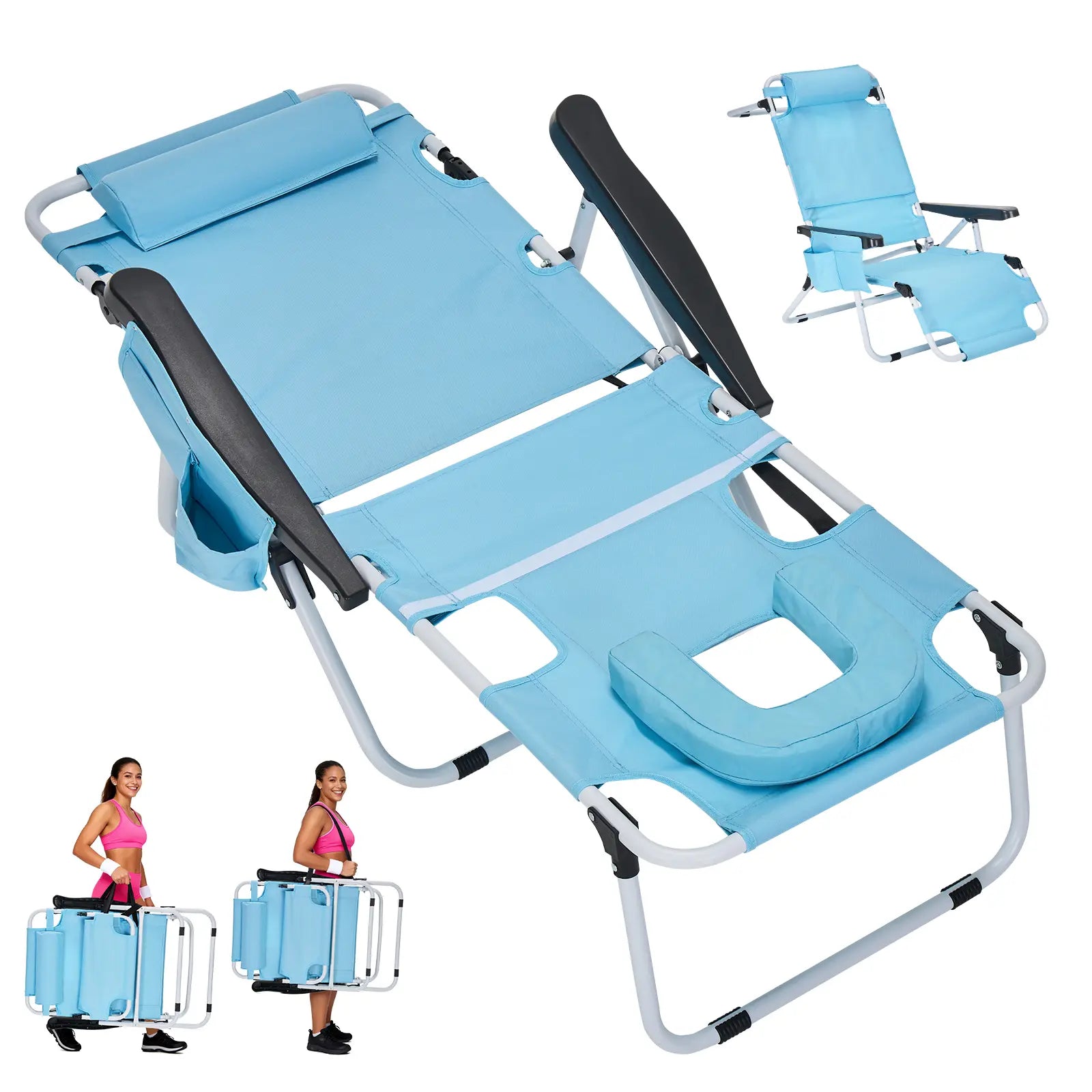 ABORON Sun Tanning Chair – 5 Position Adjustable Folding Lounge Chair with Mattress, Heavy Duty Outdoor Chaise for Beach, Poolside, Patio, Lawn & Camping
