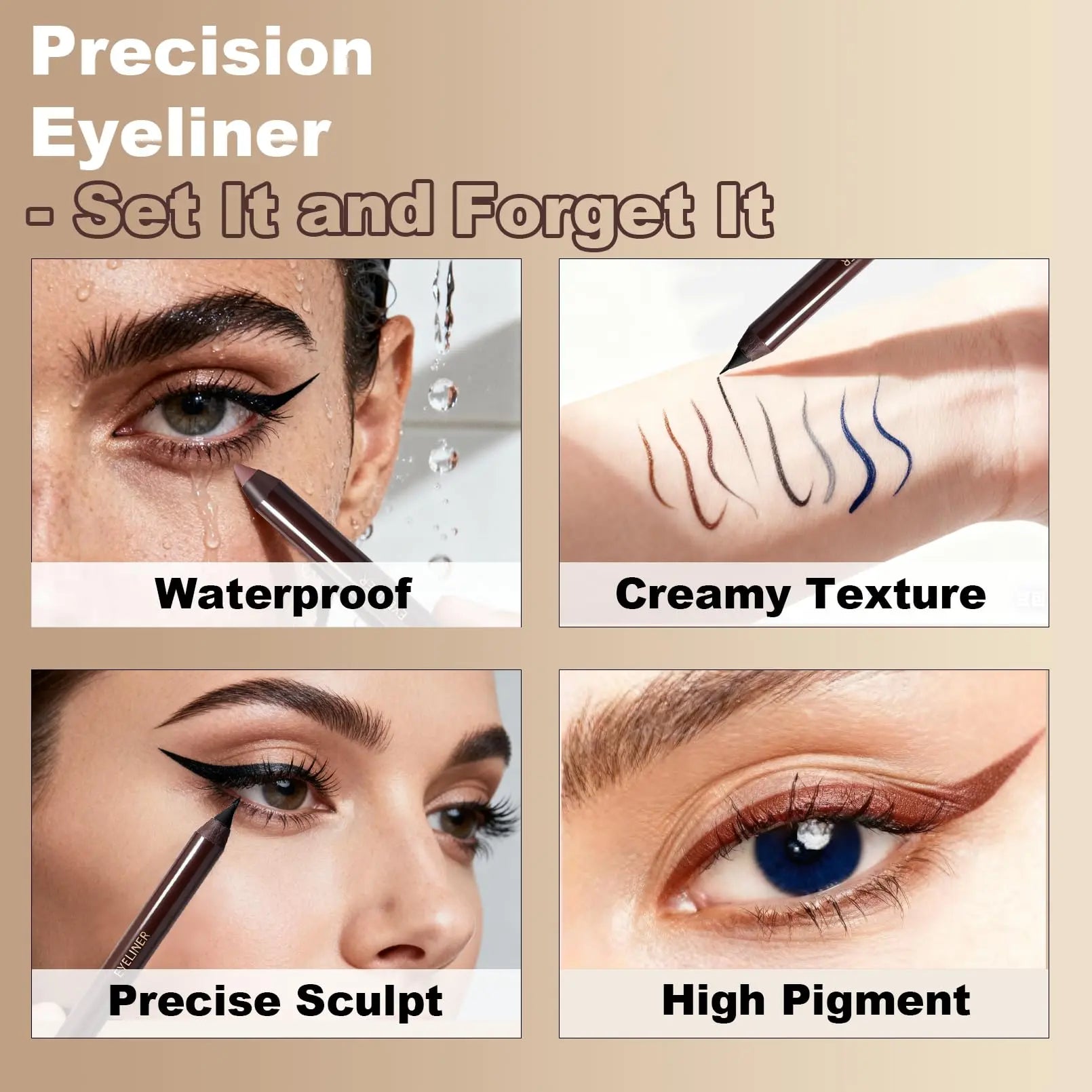 Gel Eyeliner Pencil Set – Smudge-Proof Long-Lasting Brown & Plum Eye Liners with Sharpener & Free Puff | Smooth Creamy Formula for Oily Lids & Mature Skin