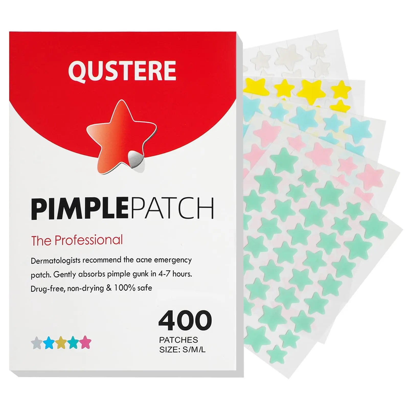 QUSTERE Hydrocolloid Pimple Patches for Face – Cute Star Acne Patches with Tea Tree, Salicylic Acid & Cica Oil, Colorful Zit Spot Stickers for Blemish Repair, 3 Sizes (10mm, 12mm & 14mm), 200 Count