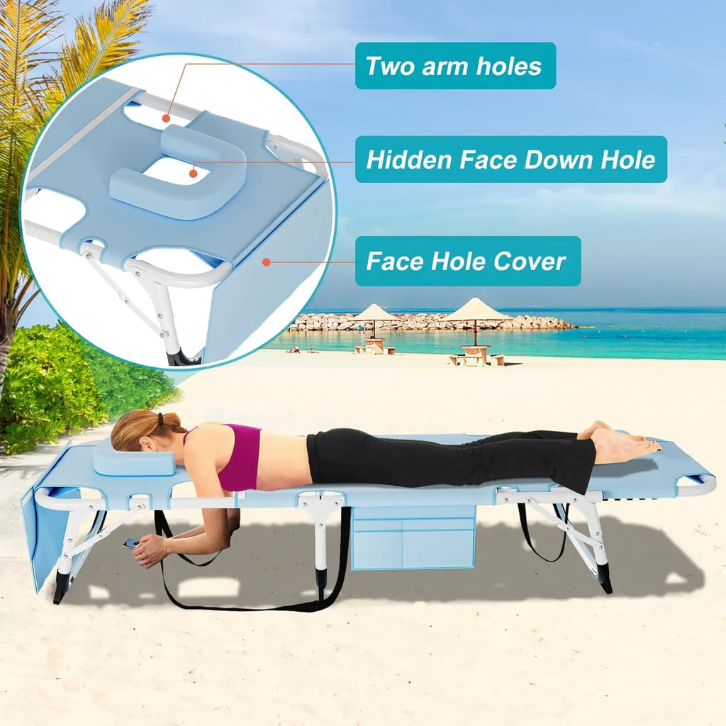 ABORON Sun Tanning Chair – 5 Position Adjustable Folding Lounge Chair with Mattress, Heavy Duty Outdoor Chaise for Beach, Poolside, Patio, Lawn & Camping