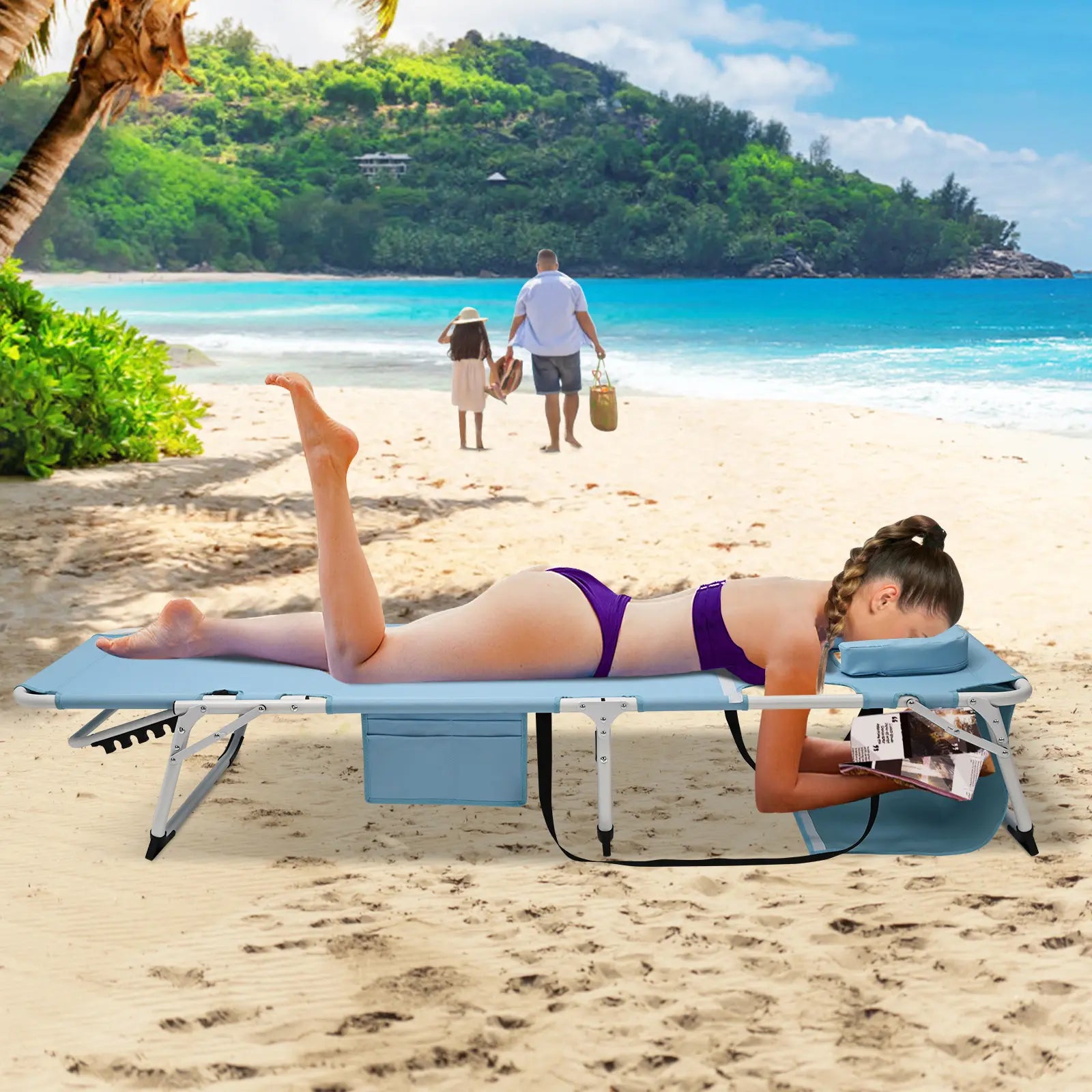 ABORON Sun Tanning Chair – 5 Position Adjustable Folding Lounge Chair with Mattress, Heavy Duty Outdoor Chaise for Beach, Poolside, Patio, Lawn & Camping