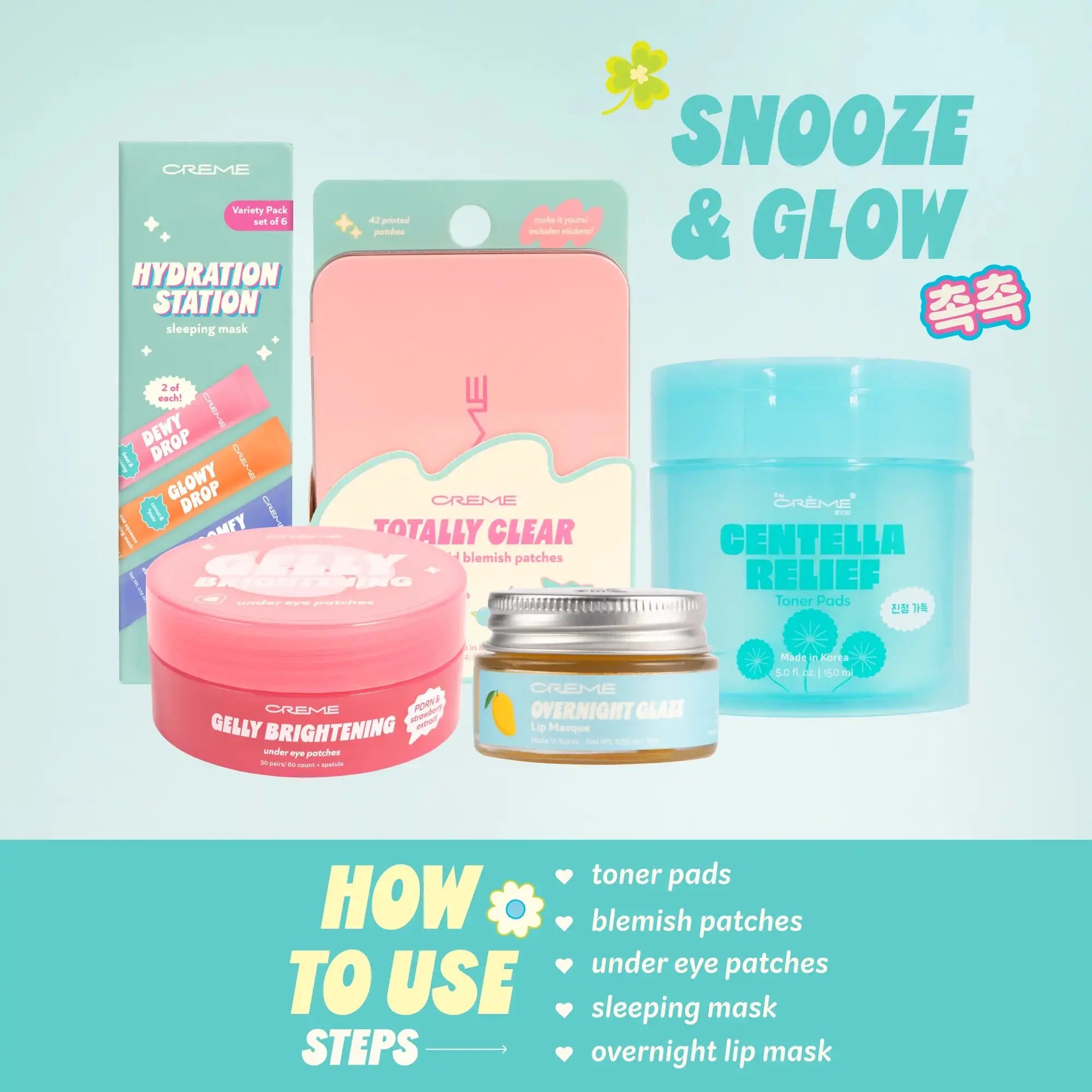 Yonna Jay x Lala Baptiste Snooze & Glow Skincare Bundle – Centella Toner Pads, Brightening Under Eye Patches & Korean PDRN Skincare Set with Ceramides, Hyaluronic Acid, Tea Tree & Collagen for Skin Barrier Repair