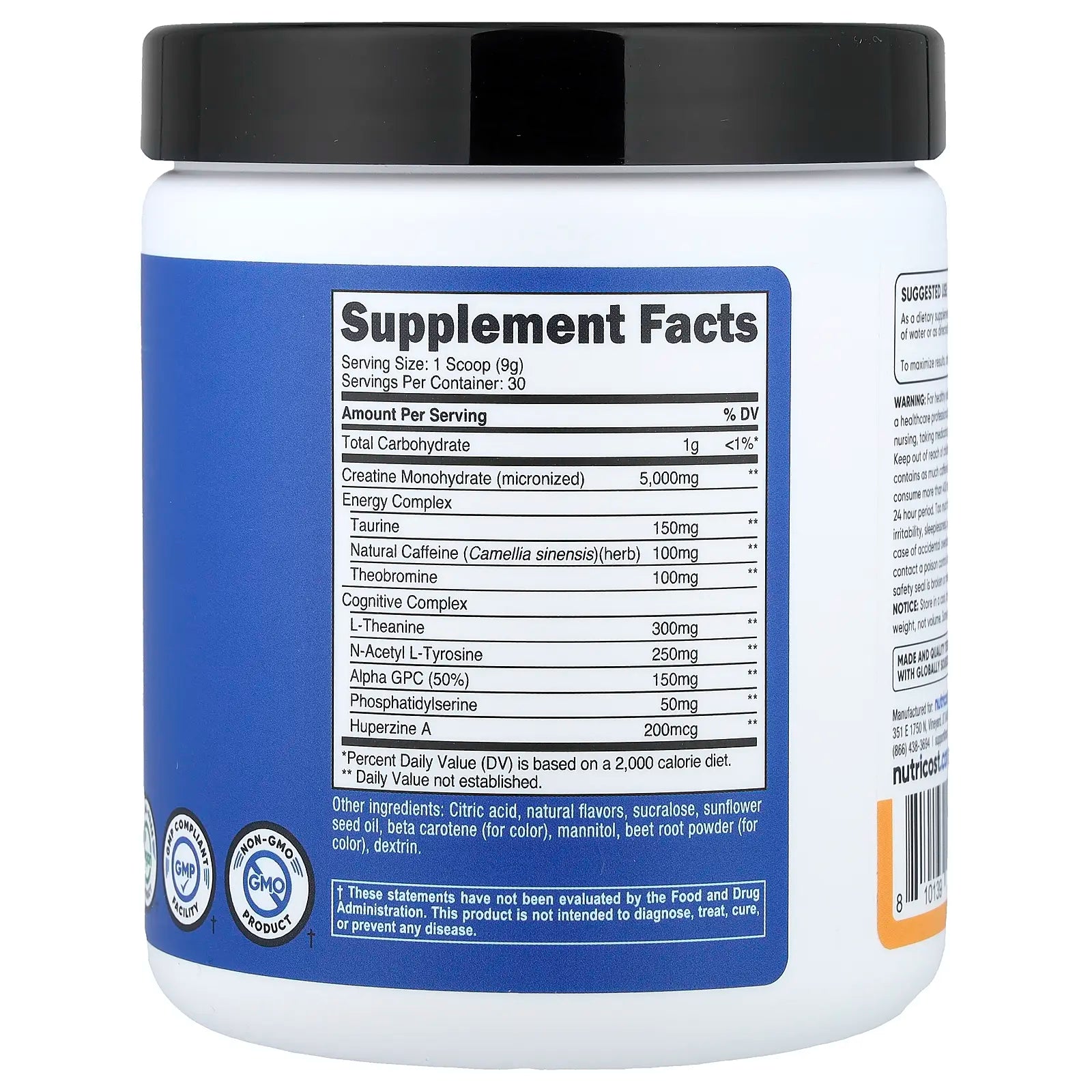 Nutricost Performance Creatine + Energy – Muscle Energy & Workout Support Powder 9.4 Oz (264 G)