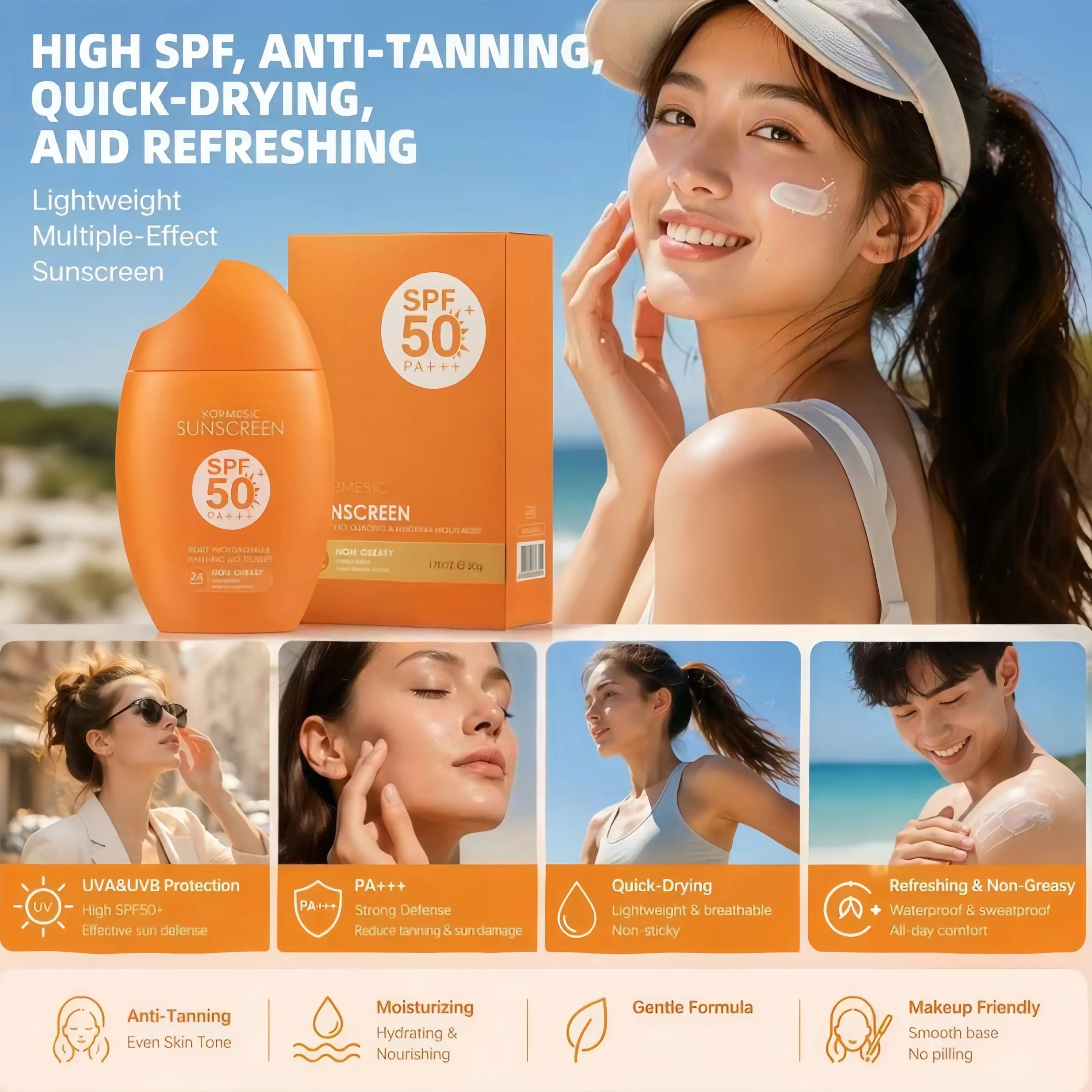 SPF 50 PA+++ Lightweight Daily Sunscreen – Broad Spectrum UV Protection for Sunburn & Tanning | Hydrating Non-Greasy Formula, No White Cast, Waterproof & Sweat Resistant Sunscreen for All Skin Types