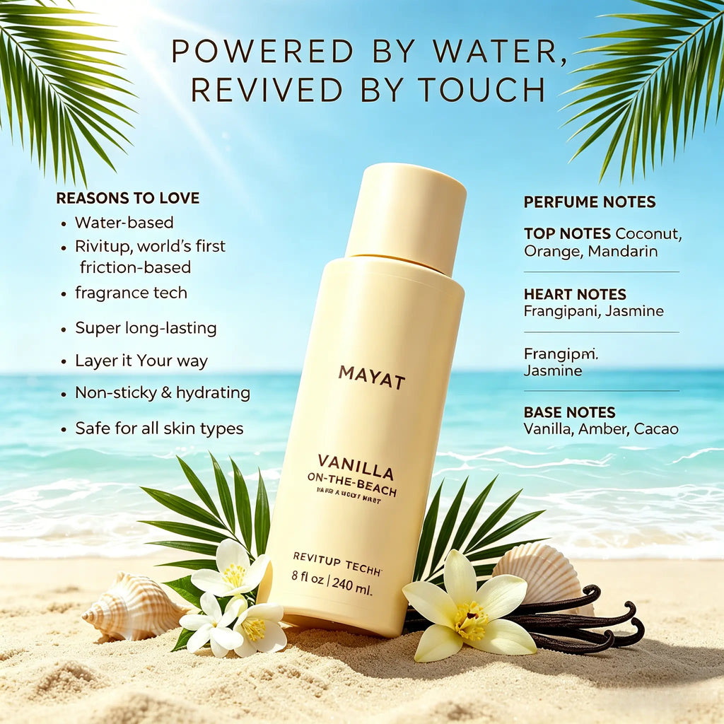 Vanilla Coconut Perfume Spray – Long-Lasting Tropical Vanilla Coconut Fragrance Mist for Hair & Skin, Lightweight Non-Sticky Body Spray, 240ml
