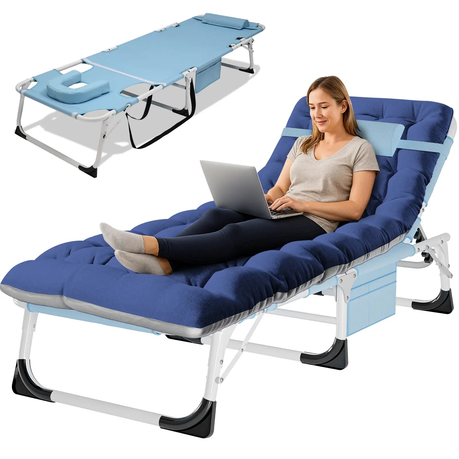 Naudacaa Folding Lounge Chair with Face Hole – 5 Position Sun Lounger for Face Down Tanning, Portable Reclining Chaise Chair for Garden, Pool, Beach & Patio, Heavy Duty up to 440lbs