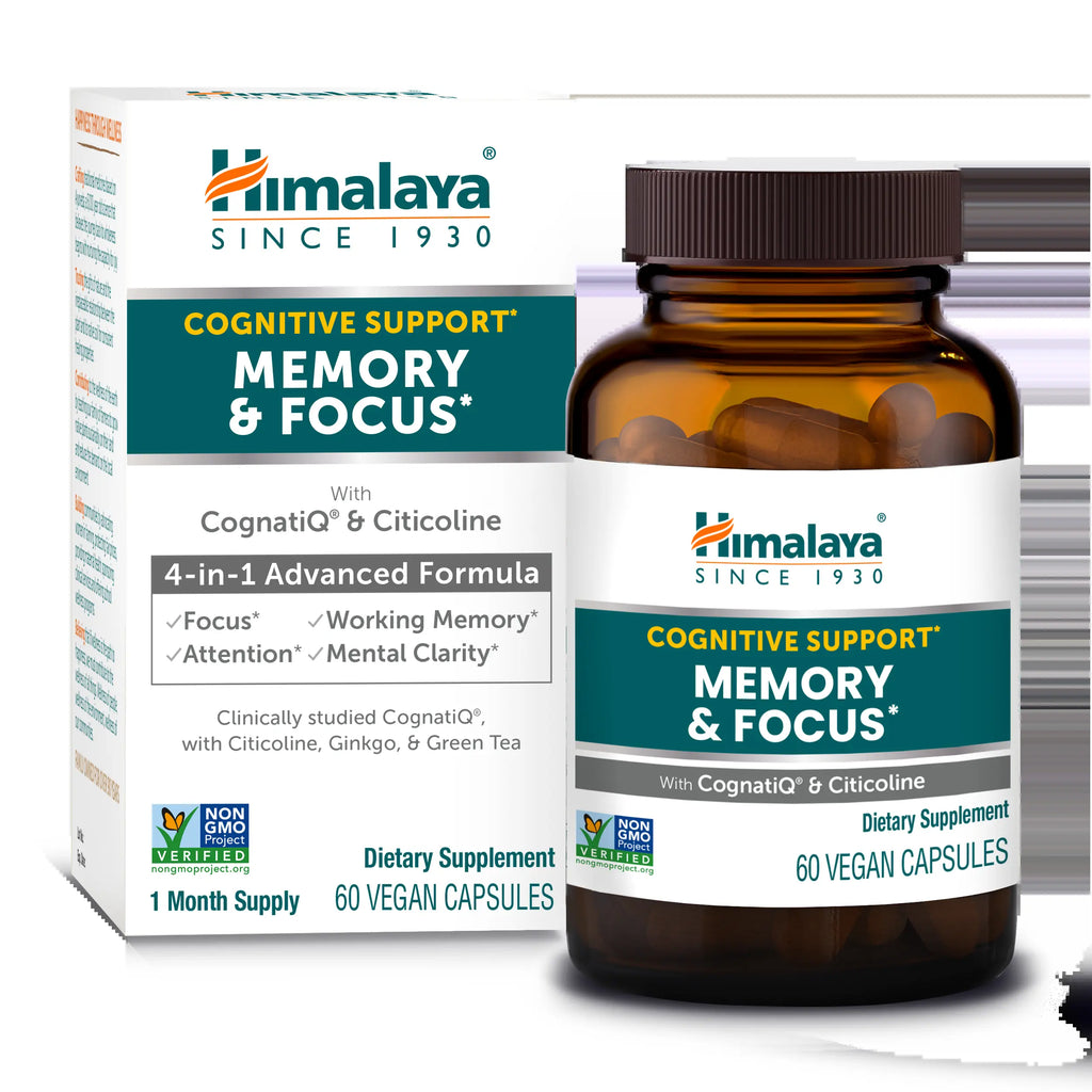 HIMALAYA Memory & Focus 4-In-1 Advanced Formula – Cognatiq® Coffee Extract, Citicoline, Ginkgo & Green Tea for Mental Clarity, Focus & Brain Support, 60 Vegan Capsules