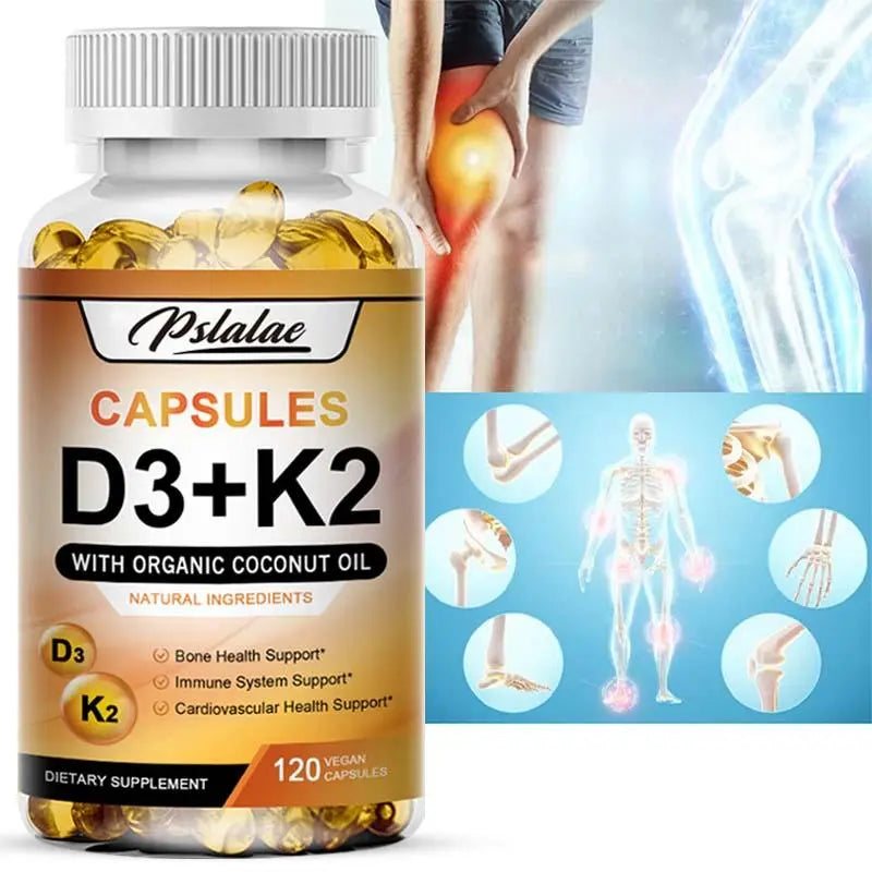 Vitamin D3 + K2 Complex Capsules – Supports Bone, Heart & Immune Health with Coconut Oil
