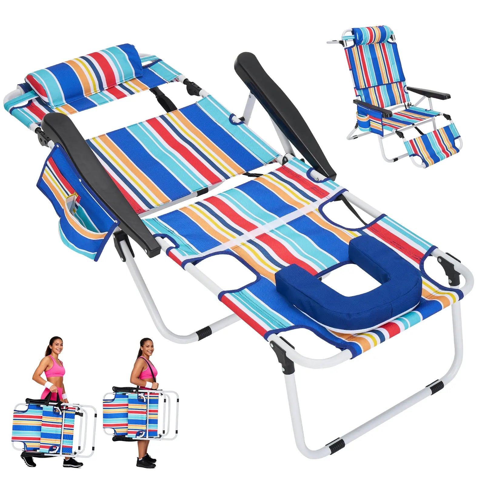 ABORON Sun Tanning Chair – 5 Position Adjustable Folding Lounge Chair with Mattress, Heavy Duty Outdoor Chaise for Beach, Poolside, Patio, Lawn & Camping