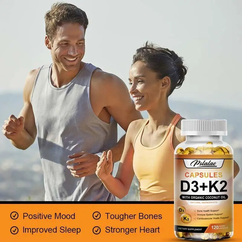 Vitamin D3 + K2 Complex Capsules – Supports Bone, Heart & Immune Health with Coconut Oil