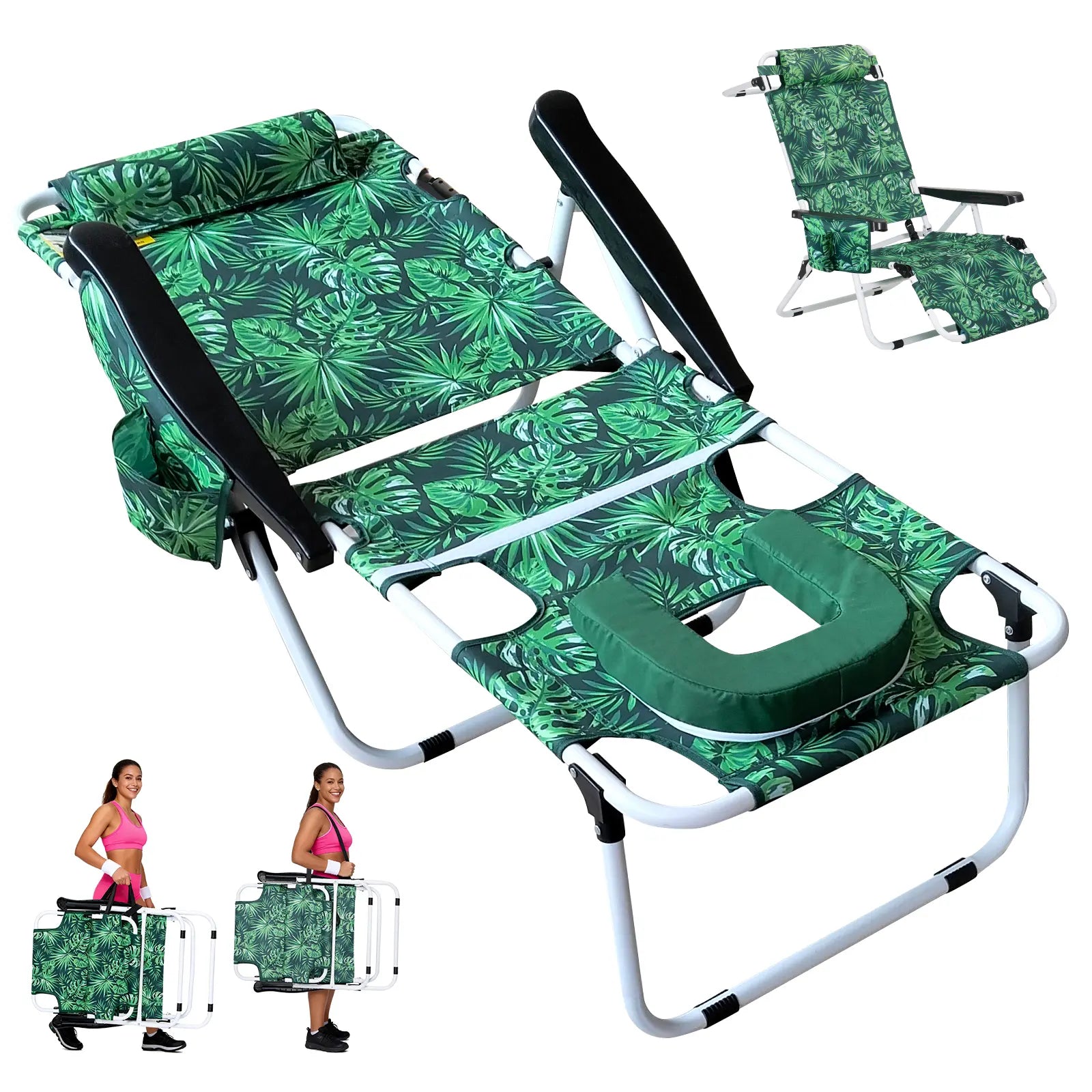 ABORON Sun Tanning Chair – 5 Position Adjustable Folding Lounge Chair with Mattress, Heavy Duty Outdoor Chaise for Beach, Poolside, Patio, Lawn & Camping