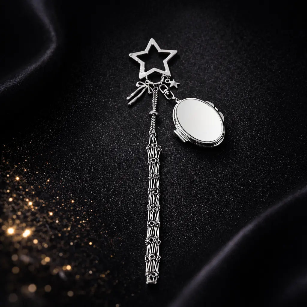Luxury Silver Lipstick Keychain Case with Mirror – High-End Stainless Steel Mesh Lipstick Holder Pendant for Bags, Parties & Festival Gifts