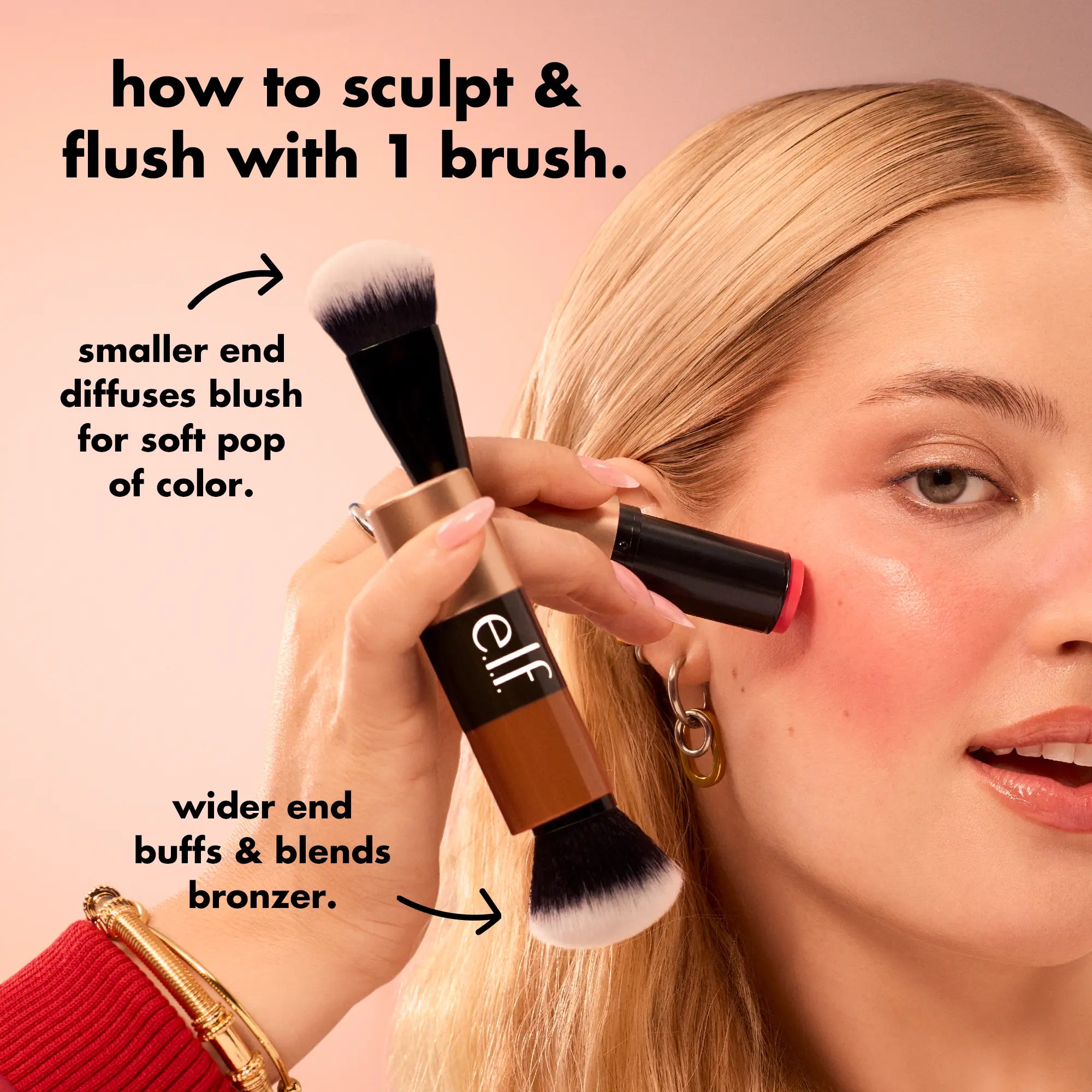 E.L.F Cream Blush & Bronzer Duo Face Makeup Brush – Soft Dense Blending Brush
