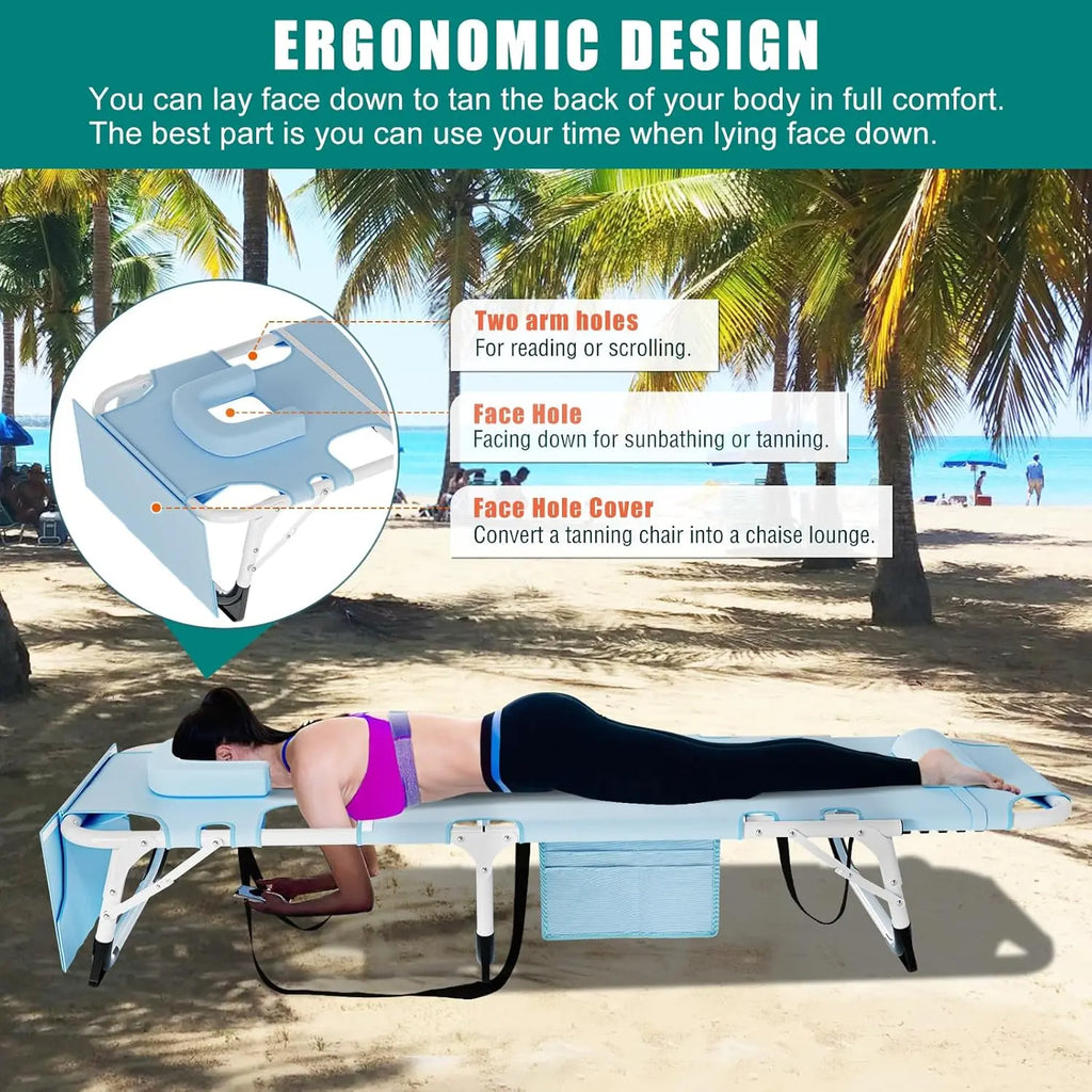 Naudacaa Folding Lounge Chair with Face Hole – 5 Position Sun Lounger for Face Down Tanning, Portable Reclining Chaise Chair for Garden, Pool, Beach & Patio, Heavy Duty up to 440lbs